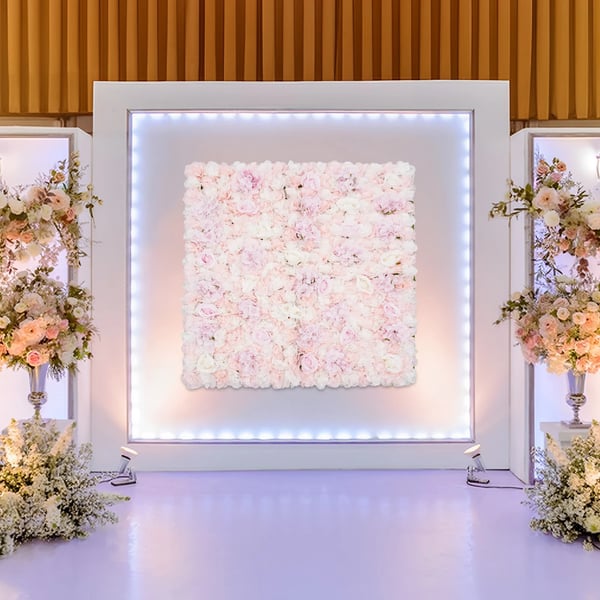 Kunstig Blomster Vægpanel, Elegant Design med Rosen og Hortensia, Indendørs og Udendørs Brug,Lyserød