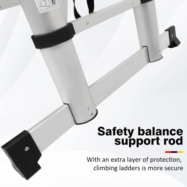 Teleskopstige, Vertikal længde 5m, Maksimal belastning 150kg, Trinantal 15, Aluminiumlegering konstruktion, Trinafstand 30cm