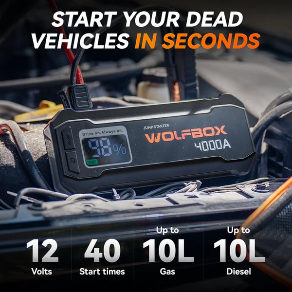 Bærbar Jump Starter, 24000mAh Kapacitet, Understøtter 8L Benzinmotorer, Understøtter 6L Dieselmotorer, Envejrs Hurtigopladning, LED Skærm