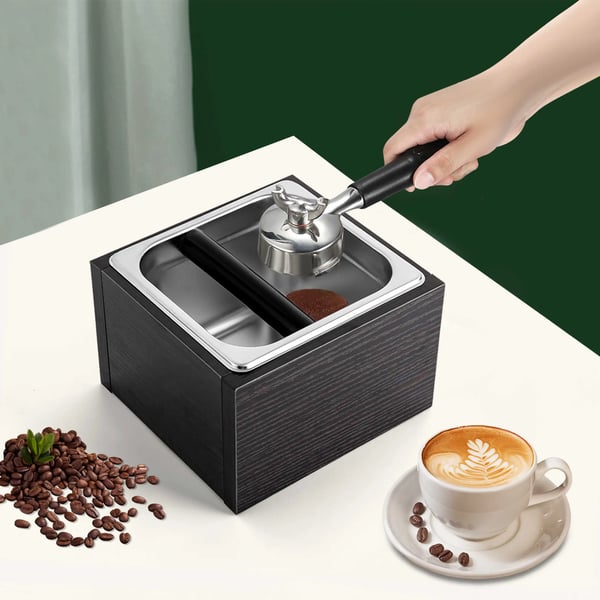 Kaffeknockbox, Hållbar Rostfritt Stål, Ljuddämpande Design,svart