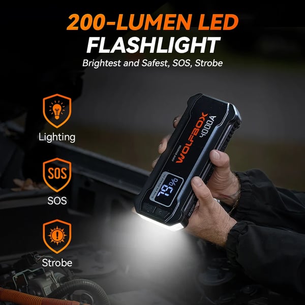 Bærbar Jump Starter, 24000mAh Kapacitet, Understøtter 8L Benzinmotorer, Understøtter 6L Dieselmotorer, Envejrs Hurtigopladning, LED Skærm