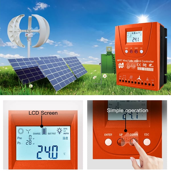 3000W Hybrid Aurinko- ja Tuulivoimakontrolleri, Automaattinen Jännitteentunnistus, Korkea Teho kapasiteetti,Solar1500W Wind1500W, AUTO 24V 48V, Ulkoinen tuulensarja hybridi