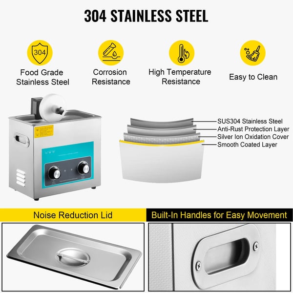 Ultralydsrenser, 6L kapacitet, 180W ultralydseffekt, 300W varmeeffekt, 40 kHz frekvens, 12.8"x6.93"x5.91" størrelse