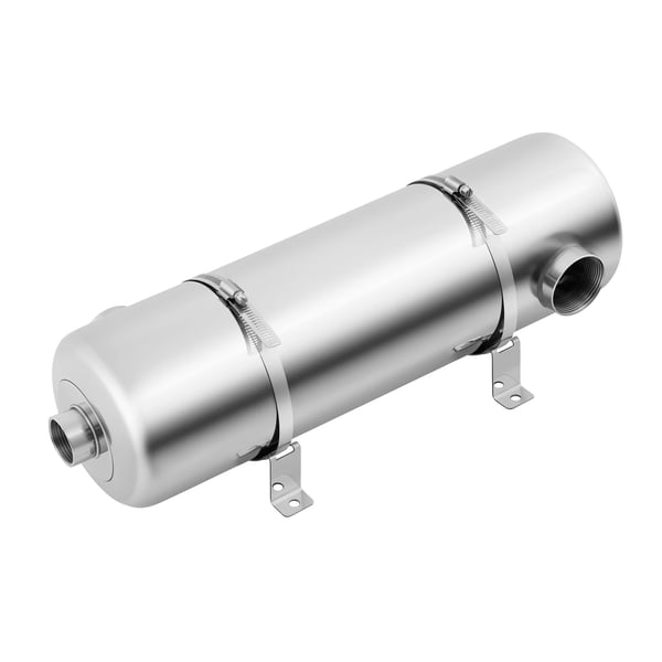 Svømmebadsvarmer, 60 KW effekt, 250 L/min svømmebadsvandstrøm, 30 L/min varmtvandsstrøm, maks. tryk 145 PSI, maks. temperatur 110℃ / 230 °F