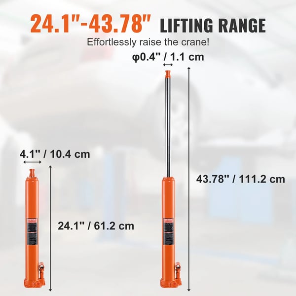 Hydraulisk Lang Ram Jack, 4 Tons Kapacitet, Enkelt Stempel Pumpe, Motorløfter Kompatibel