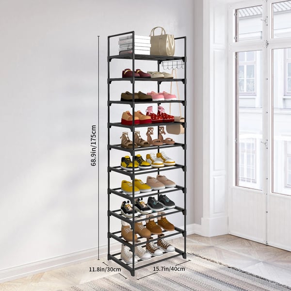 Sko Rack, 10-Lags Kapacitet, Pladsbesparende Design,10 Tier