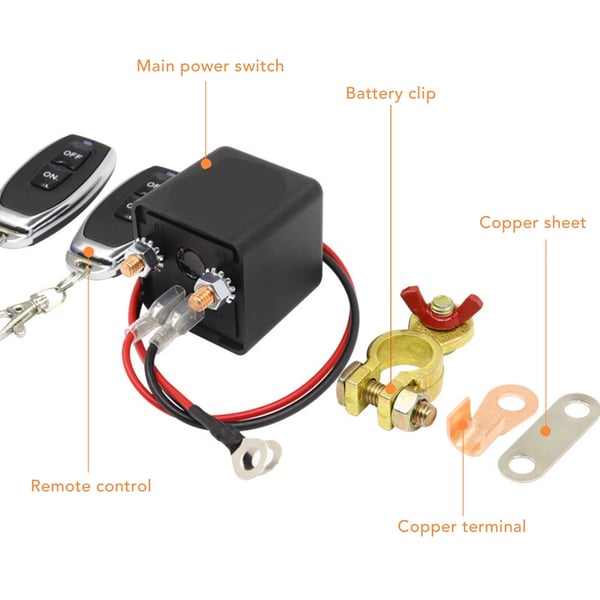Bilbatteri Frakoblingskontakt, Kobbermateriale, Fjernbetjening op til 50 fod, Kompakte dimensioner 6 x 3 x 1 tommer, CE-certificeret