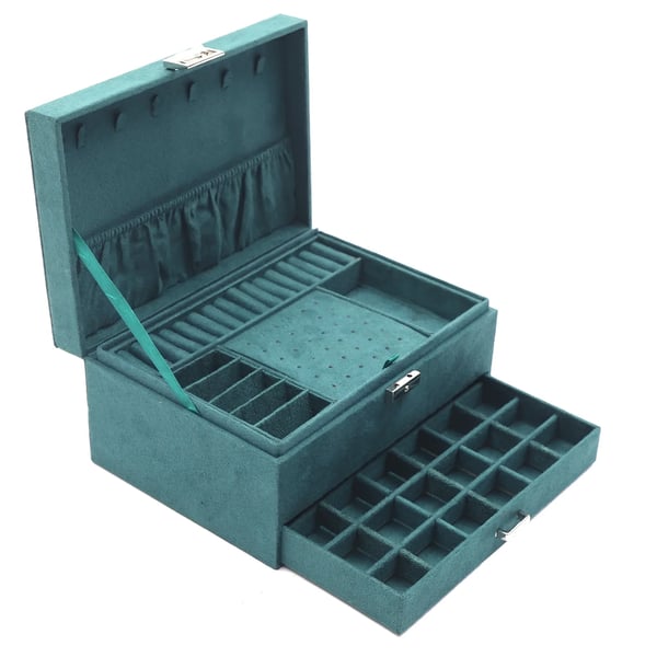 Smykkeskrin Organizer, Tre-lags Design, God Kapacitet,mørkegrøn