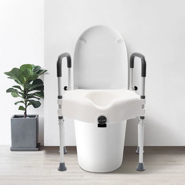 Toiletstol med armlæn, justerbar højde, 170° roterende design,HVID