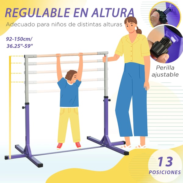 Gymnastikstang, Justerbar Højde, Robust Design,Lilla