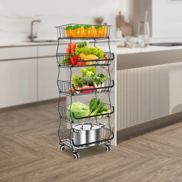 Frugtkurv, 5-lags vogn, universelle hjul,sort