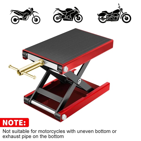 Motorcykelløftbord, belastningskapacitet 1100 lb, højdejustering 3,7" til 13,8", skridsikker dækstørrelse 14" x 8,6",Rød