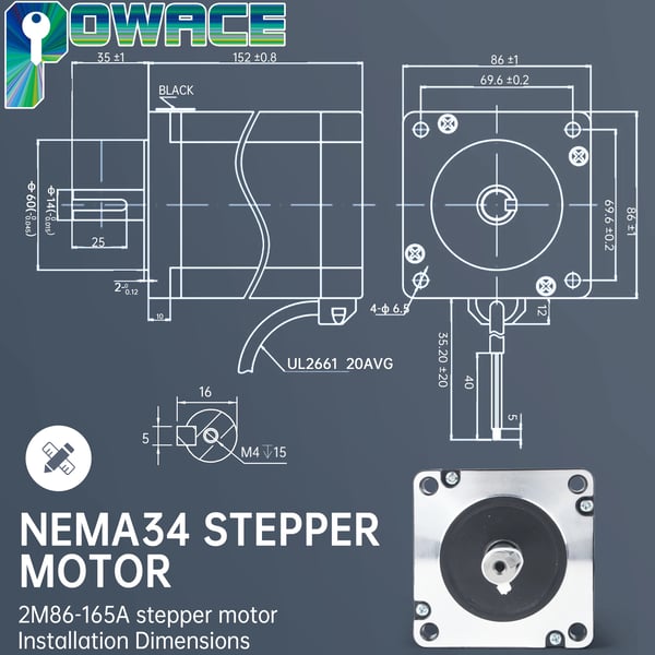 CNC Nema34 Stepper Motor, 6,0A Strømvurdering, 11 N⋅cm Holdet moment, 154mm Længde