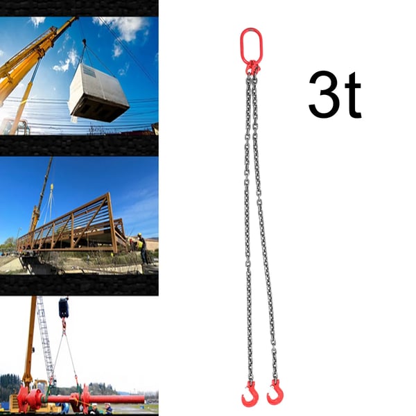 Løftestrop, 3 tons belastningsevne, 2 meters længde, 8 mm diameter, holdbart G80 Mn stål, legeret stål krog