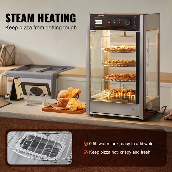 Pizza Varmere, 4-lags Display, Rotationsdampopvarmning,4lag