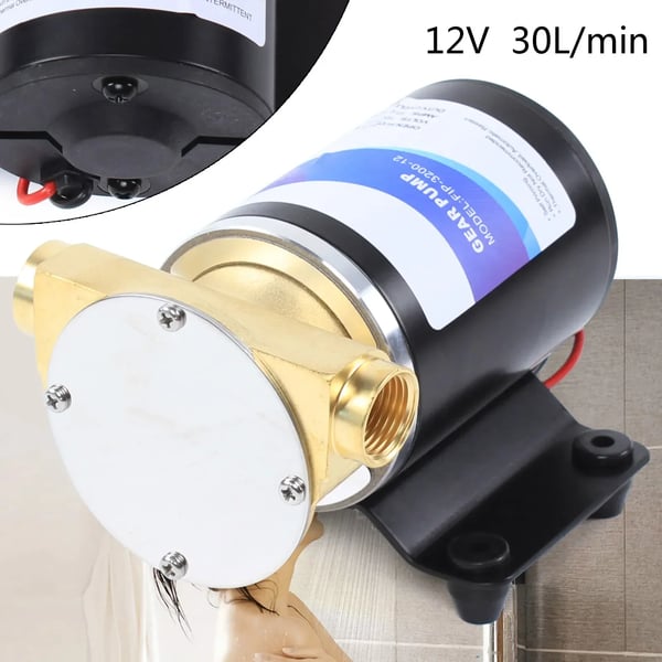 Selvprimende skibspumpe, kapacitet 23L/30L/min, 12V elektrisk strøm, gearpumpestruktur,sort