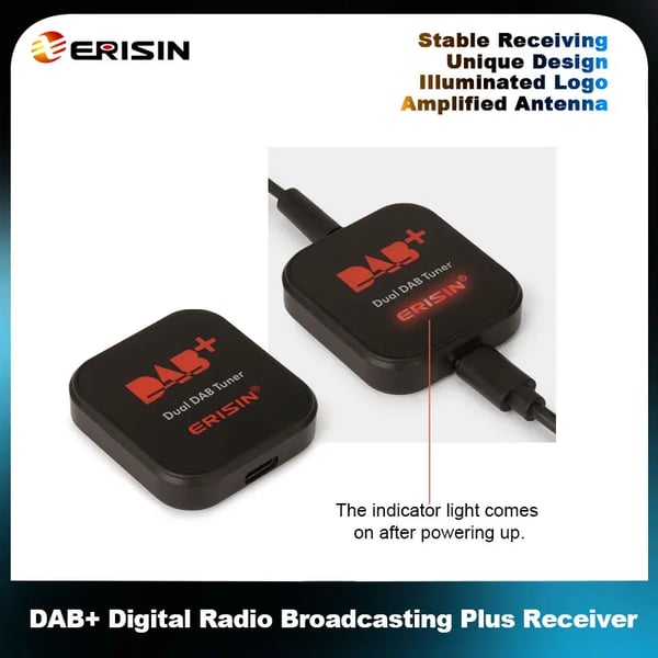 DAB Radio Modtager, Dobbelt Tuner, Digital Audio Broadcasting, Understøtter Android 11/12/13, Støjfri Transmission, CE Certificeret