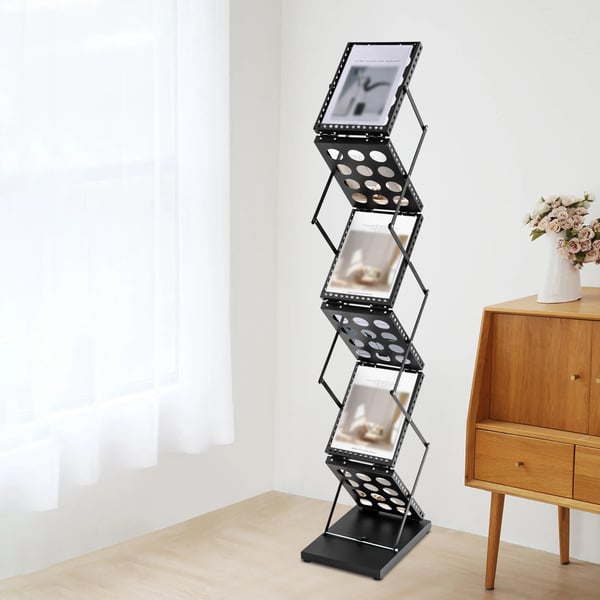 Magasinholder, Dobbelt-Sidet Display, Sammenklappeligt Design,sort