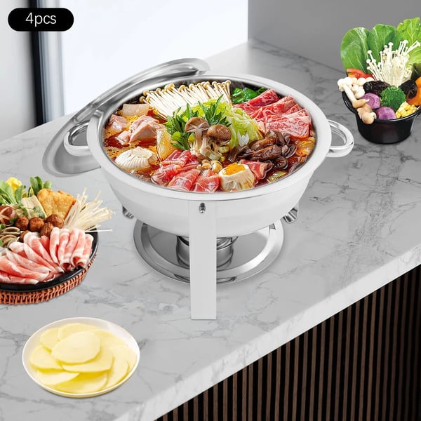 Chafing Dish Sæt, Rustfrit Stål, Varm Mad Serveringsløsning,Sølv