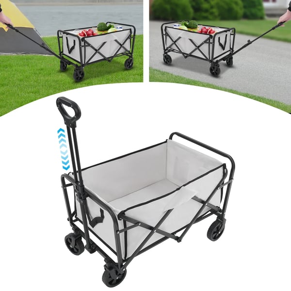 Foldbar Vogn, 200 lbs Kapacitet, Justerbart Håndtag,Khaki