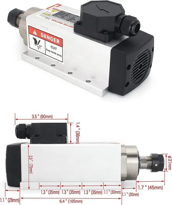 CNC Spindelmotor, 2,2 kW effekt, 24000 omdr./min hastighed, luftkølet design