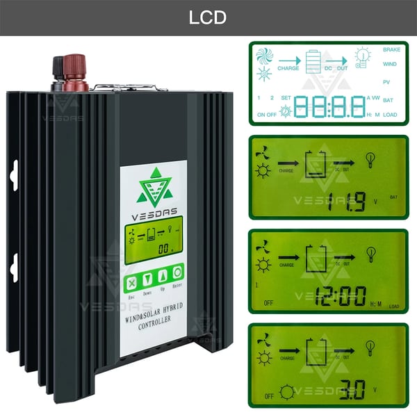 Hybrid Controller, Dobbelt Udgange, MPPT Teknologi,30A, Vind 400W Sol 500W, 12 V