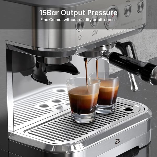 Espresso Maskine, Indbygget Kværn, Mælkeskummer,Sølv