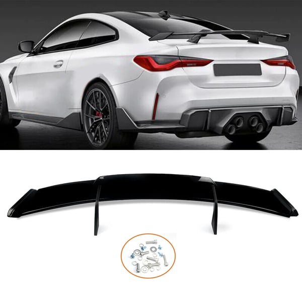 Bagagerums Spoiler, High-Kick GT Stil, Blank Sort, Bolt-On Installation,Glansfuld Sort
