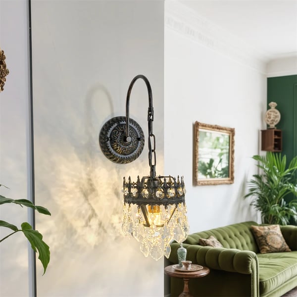 Væglampe, Vintage Design, Klare Krystaller,0-5W
