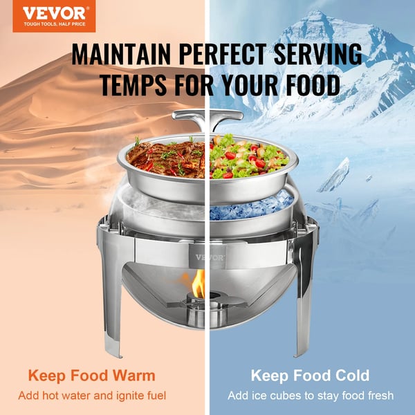 Chafing Dish, Rulletop Design, Rustfrit Stål Konstruktion,6QT  2 Pakker