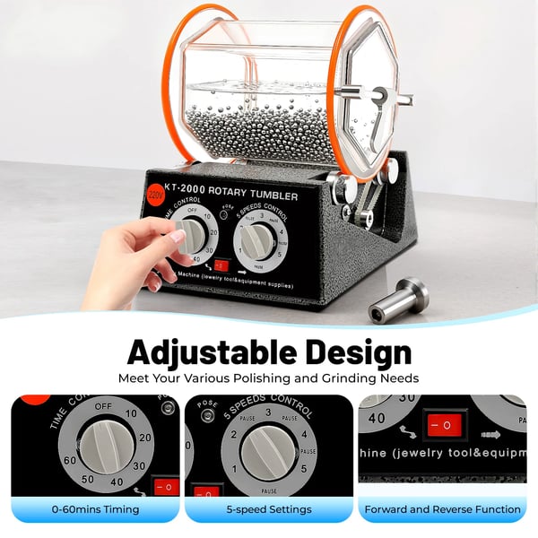Smykkepolisher, 5 justerbare hastigheder, kompakt design,sort