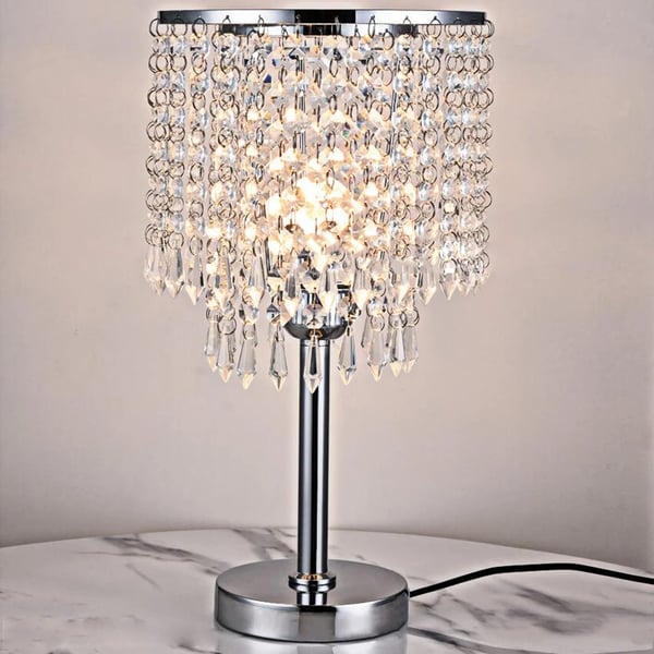 Bordlampe, Krystalglas, Elegant Design,Elfenben, Sølv, HVID