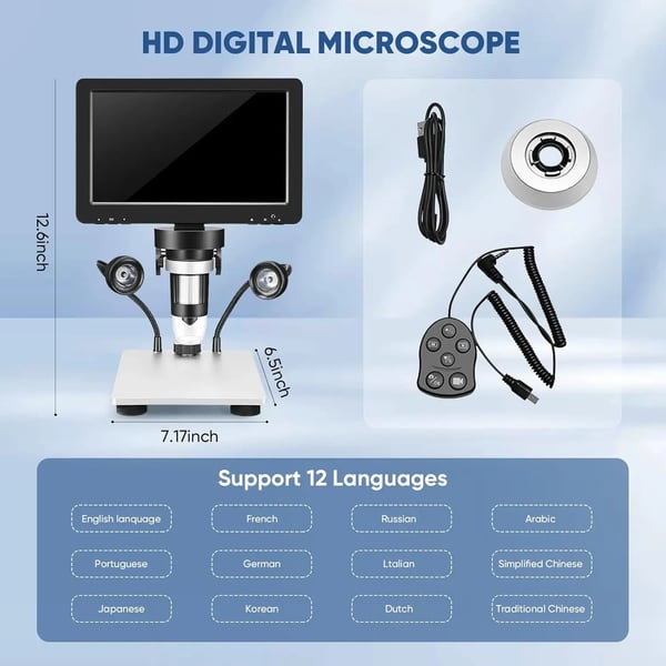Mikroskooppi, 1500X suurennus, 8 säädettävää LED-valoa,1200X, 220V EU Plug