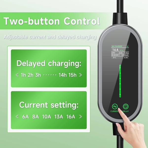 Bærbar EV-lader, Wi-Fi og Bluetooth kontrol, justerbar strøm 6A-16A,TYPE2, Type2 med app 5m
