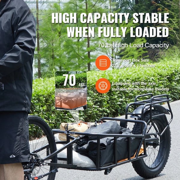 Cykel Cargo Trailer, Robust Konstruktion, 70 lbs Kapacitet,70lbs