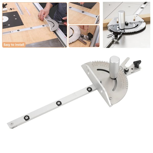 Miter Gauge, Aluminiumlegering, 3/8" x 3/4" Kompatibilitet, Justerbare Vinkelstop, Låselig Drejeområde, Højpræcisionsdesign