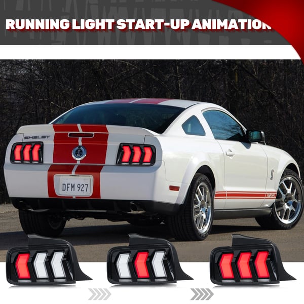Baglygtesamling, 12V, 35W, 3400 LM, Til Ford Mustang S-197 (2005-2009), Sekventiel Blinklys
