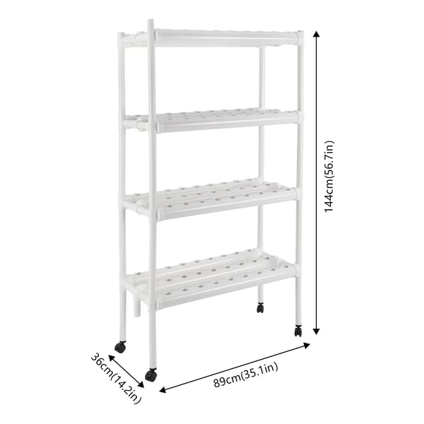 Hydroponiskt växtsystem, 4 lager, 55 gallon/timme flödeshastighet, 6,56 fot pumplyft, PVC-material, universella hjul