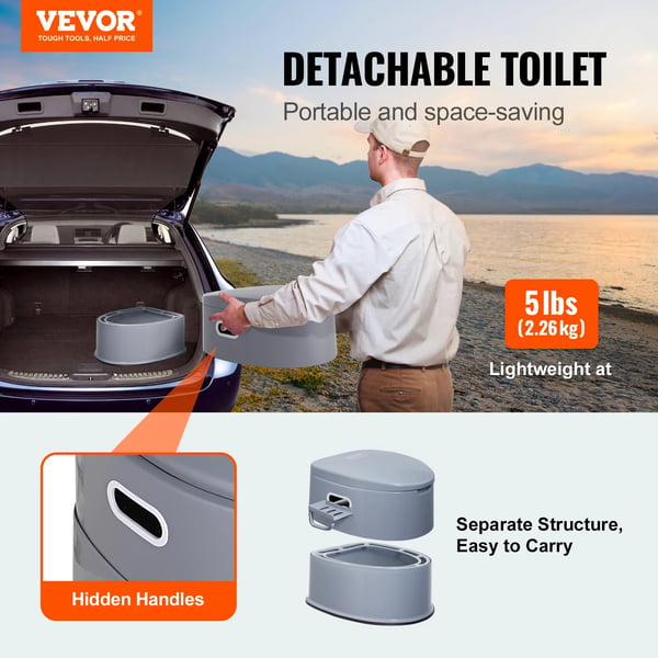 Bærbar Toilet, Letvægtsdesign, 1,3-gallons kapacitet, Nem at rengøre