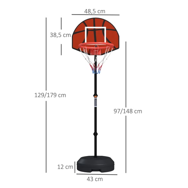 Basketballkurv, Justerbar Højde, Holdbar Konstruktion,Sort