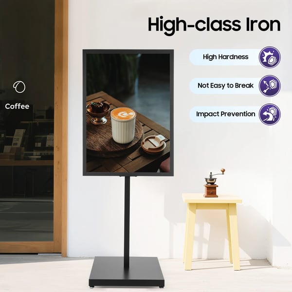 Billboard Display Stand, Justerbar Højde, Holdbar Jernkonstruktion,sort