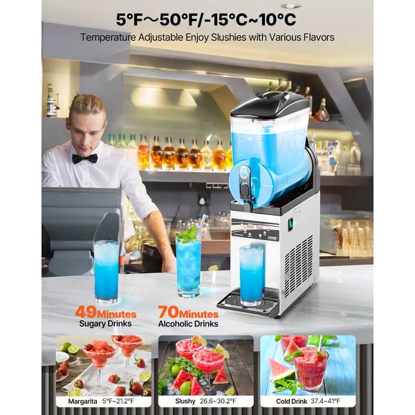 Slushymaskine, 15L kapacitet, justerbart temperaturinterval, 1200 W effekt, brugervenligt kontrolpanel, CE-certificeret