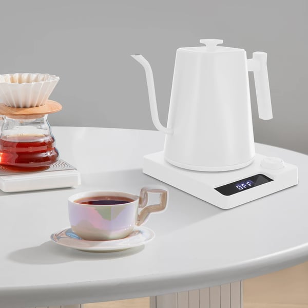 Elkedel, 1200W effekt, 1L kapacitet, temperaturinterval 40-100°C, isoleringstimer 1-24 timer, dimensioner 15 x 19 x 21 cm