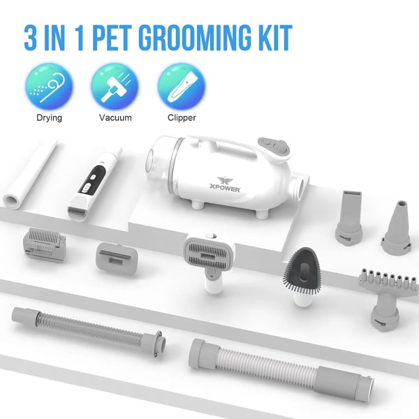 XPOWER Pet Grooming Kit, Variabel Hastighed, 600ml Støvbeholder,B-117