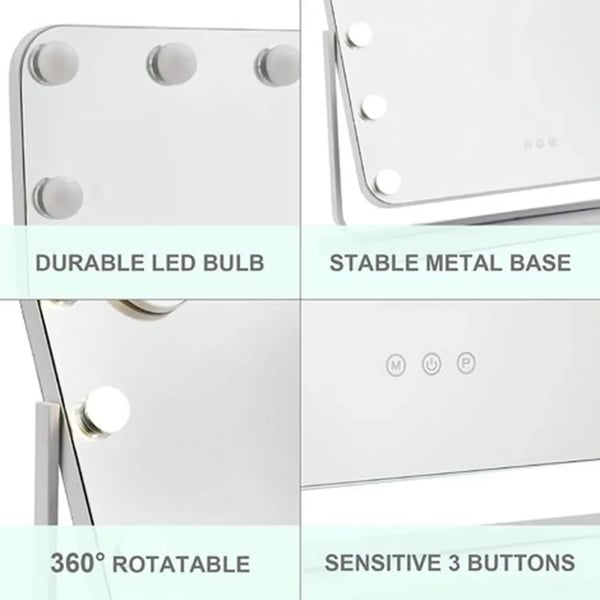 Sminkspegel, 14 LED-lampor, dimbar, touchkontroll