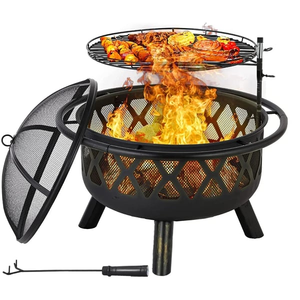 Eldstad, Gjutjärn, Höjdjusterbart Grillgaller, Kolkompatibel, Pulverlackerad Yta, 3C Certifierad
