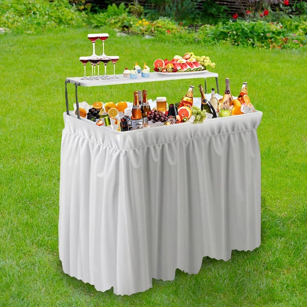 Udendørs Kølebord, Ekstra Opbevaringshylde, Sammenklappeligt Design,HVID
