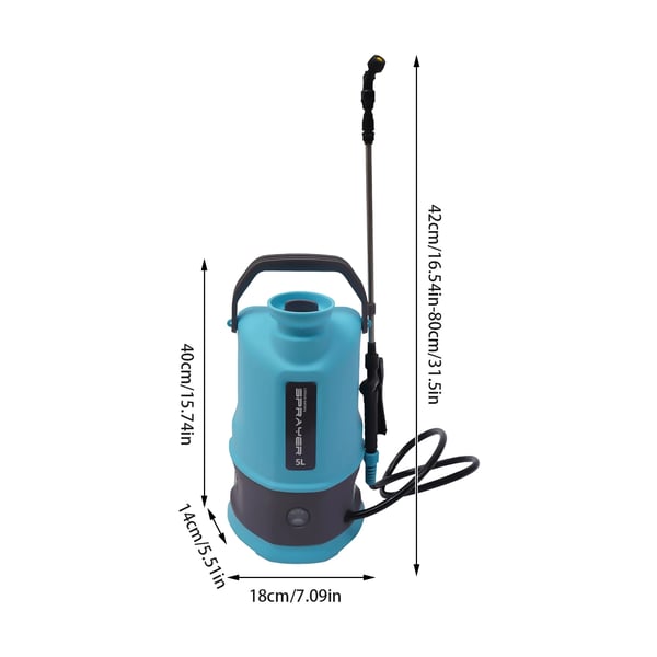 Batteridrevet sprøjte, 5L kapacitet, justerbar stang,EU Stik-5L