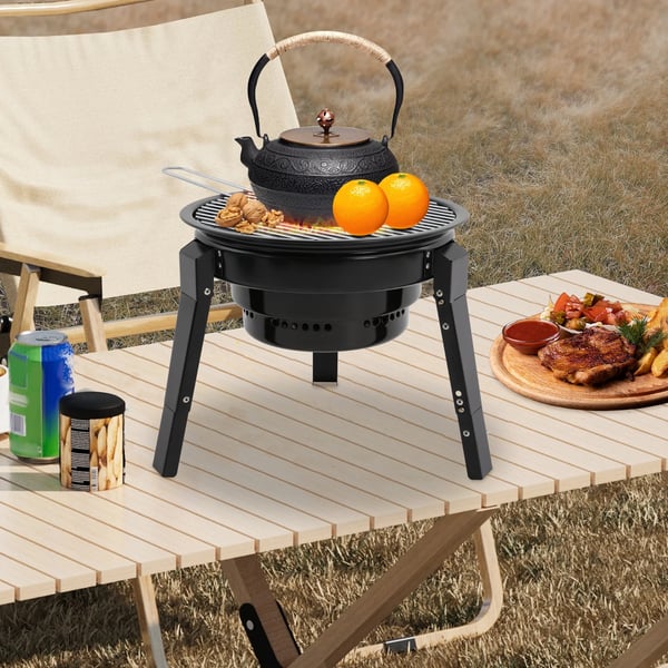 Hiiligrilli, Kannettava Muotoilu, Sisältää Grillitarvikkeet,musta