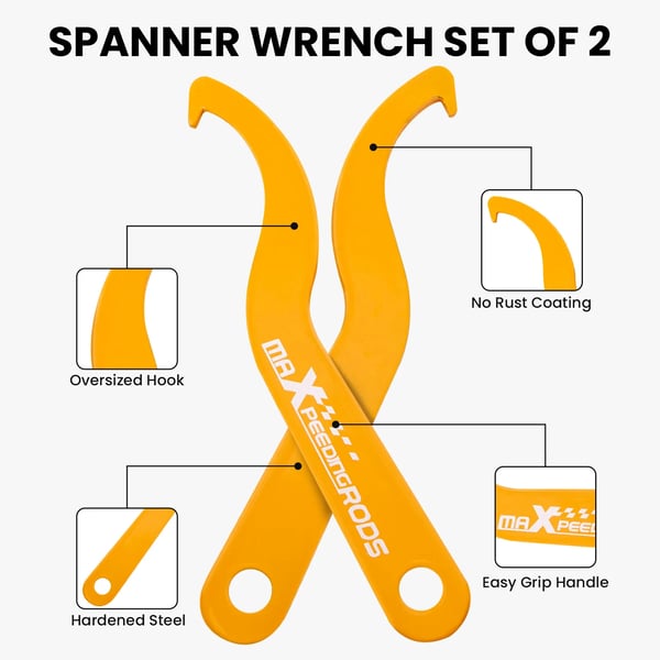 Coilover Spanner Nøgle, Materiale: Hærdet varmebehandlet stål, Længde: 43mm, Bredde: 43mm, Højde: 34mm, Kompatibilitet: Til eftermarked coilovers